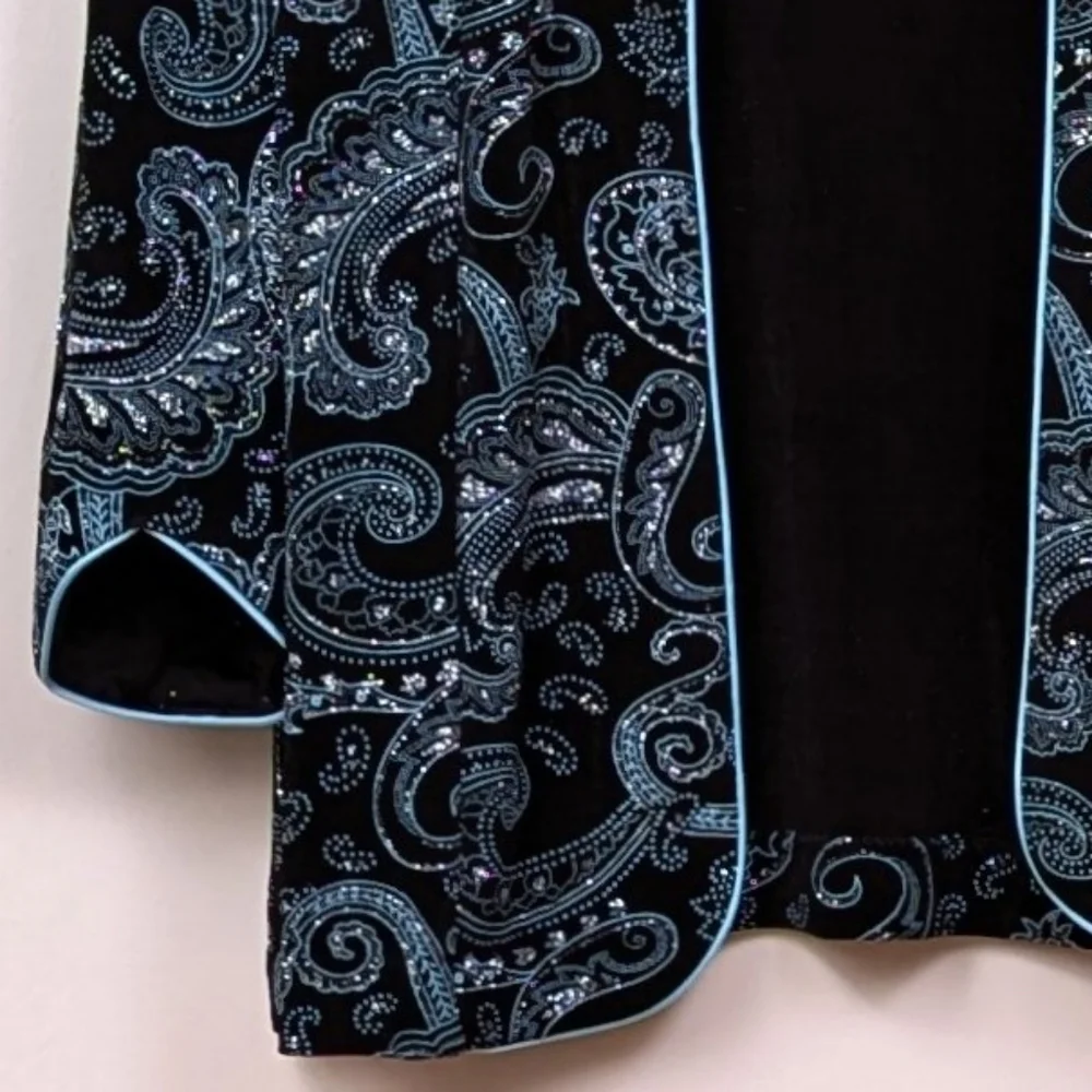 Alex Evenings Jacket & Sleeveless Top Paisley Sparkle Mandarin Collar Dressy XL